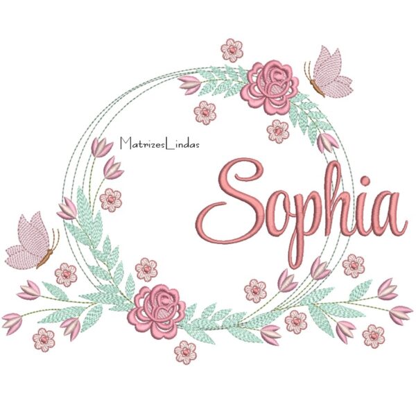Matriz de bordado Nome Sophia Moldura Floral para bordar ML