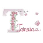 Matriz de Bordado - Nome Tainara Flores e Borboletas