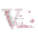 Matriz de Bordado - Nome Valéria Flores e Borboletas