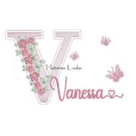 Matriz de Bordado - Nome Vanessa Flores e Borboletas