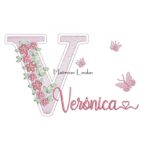 Matriz de Bordado - Nome Verônica Flores e Borboletas