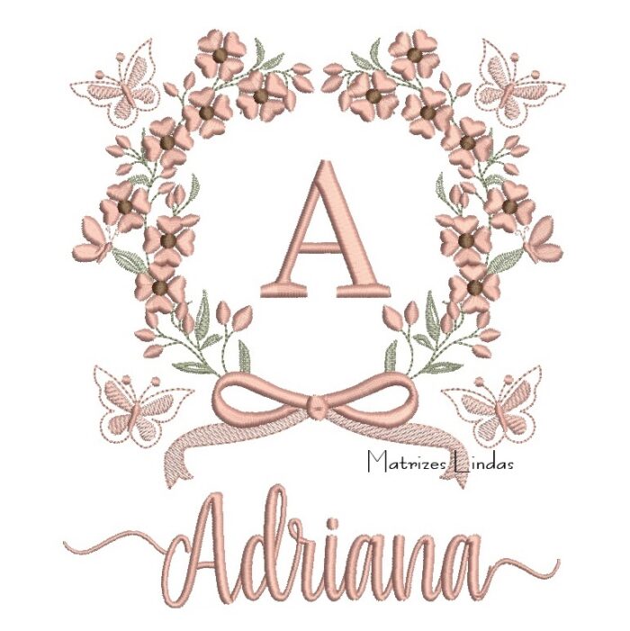 Matriz de Bordado – Nome Adriana Moldura Floral