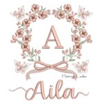 Matriz de Bordado - Nome Aila Moldura Floral