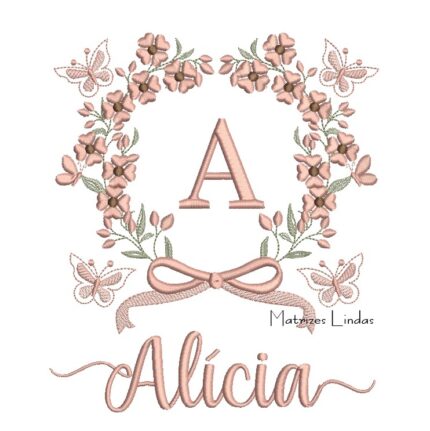 Matriz de Bordado – Nome Alícia Moldura Floral Matriz de Bordado – Nome Alícia Moldura Floral