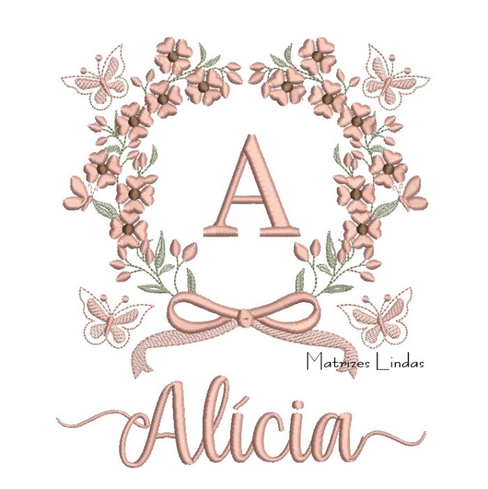 Matriz de Bordado – Nome Alícia Moldura Floral
