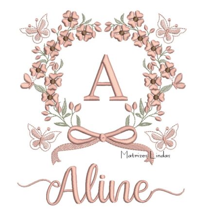 Matriz de Bordado – Nome Aline Moldura Floral Matriz de Bordado – Nome Aline Moldura Floral