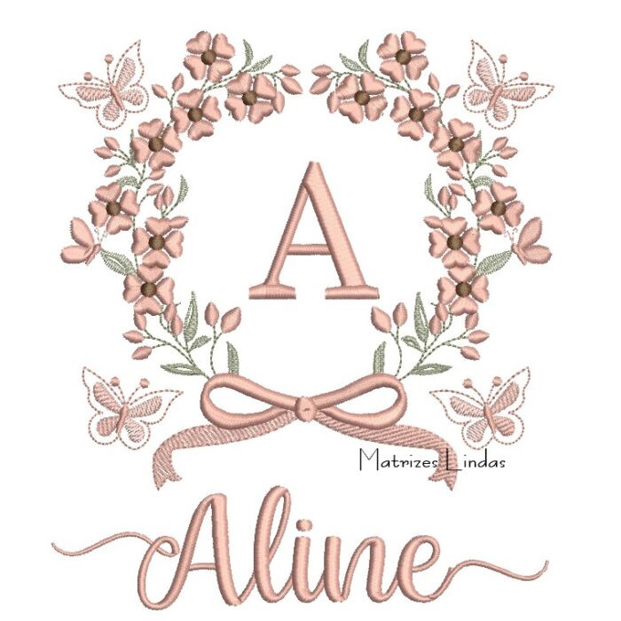 Matriz de Bordado – Nome Aline Moldura Floral