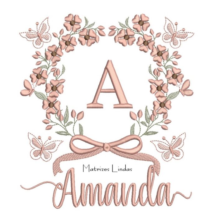 Matriz de Bordado – Nome Amanda Moldura Floral