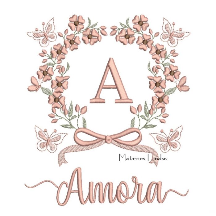 Matriz de Bordado – Nome Amora Moldura Floral