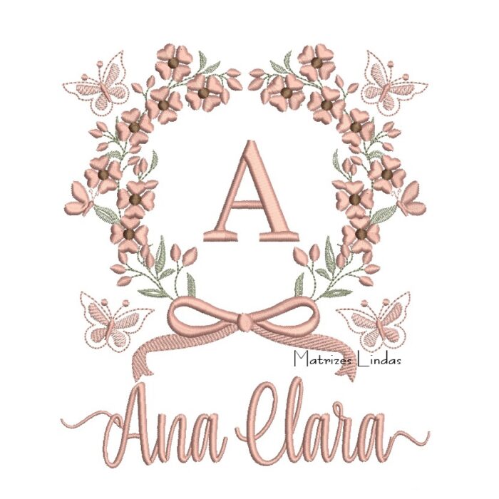 Matriz de Bordado – Nome Ana Clara Moldura Floral