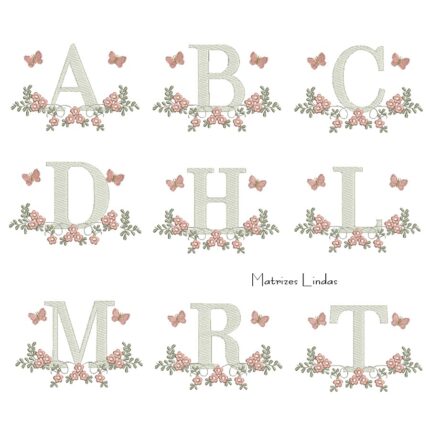 Matriz de Bordado - Alfabeto Raminho Flores