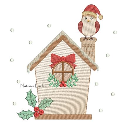 Matriz de Bordado - Casinha de Natal com Passarinho 02