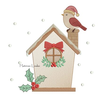 Matriz de Bordado - Casinha de Natal com Passarinho