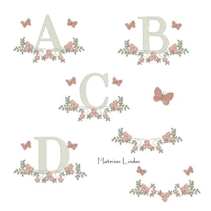 Matriz de Bordado - Coleção Alfabeto Raminho Flores