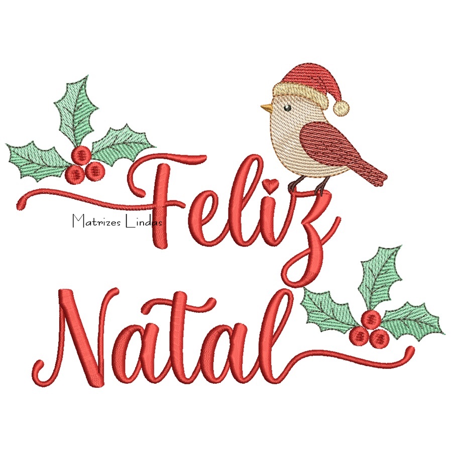 Matriz de Bordado - Feliz Natal com Passarinho Matriz de Bordado - Feliz Natal com Passarinho