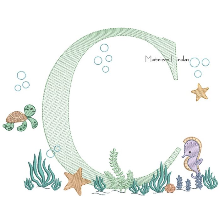 Matriz de Bordado - Fundo do Mar Letra C