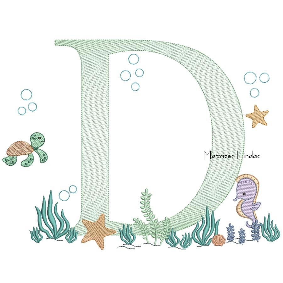 Matriz de Bordado - Fundo do Mar Letra D Matriz de Bordado - Fundo do Mar Letra D
