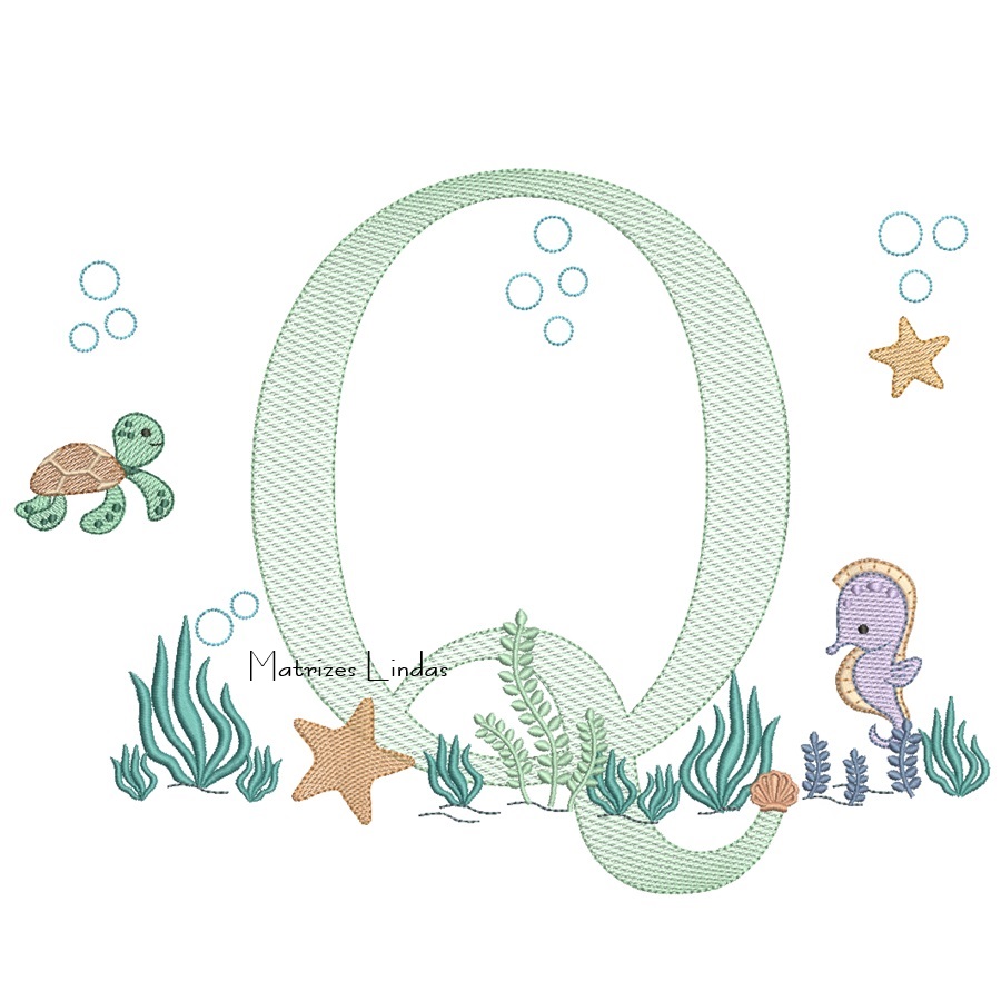 Matriz de Bordado - Fundo do Mar Letra Q Matriz de Bordado - Fundo do Mar Letra Q