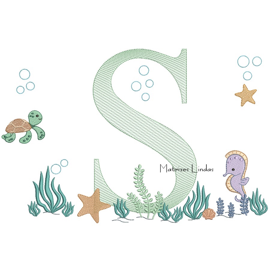 Matriz de Bordado - Fundo do Mar Letra S Matriz de Bordado - Fundo do Mar Letra O
