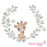 Matriz de Bordado - Girafinha Moldura Flores