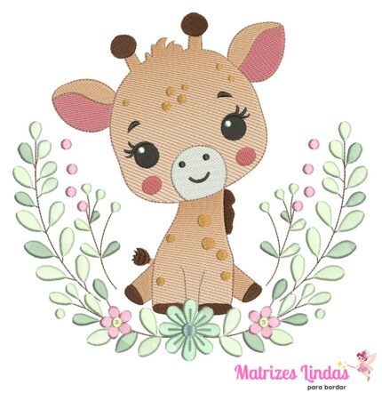 Matriz de Bordado - Girafinha Raminho com Flores