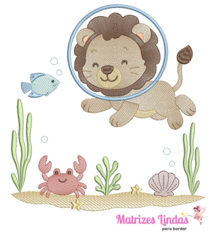 Matriz de Bordado - Leãozinho Fundo do Mar