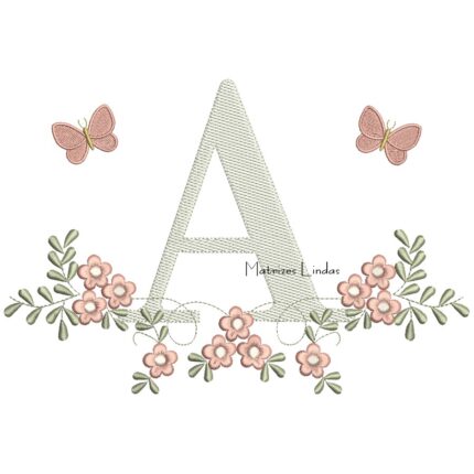 Matriz de Bordado - Letra A Raminho Flores