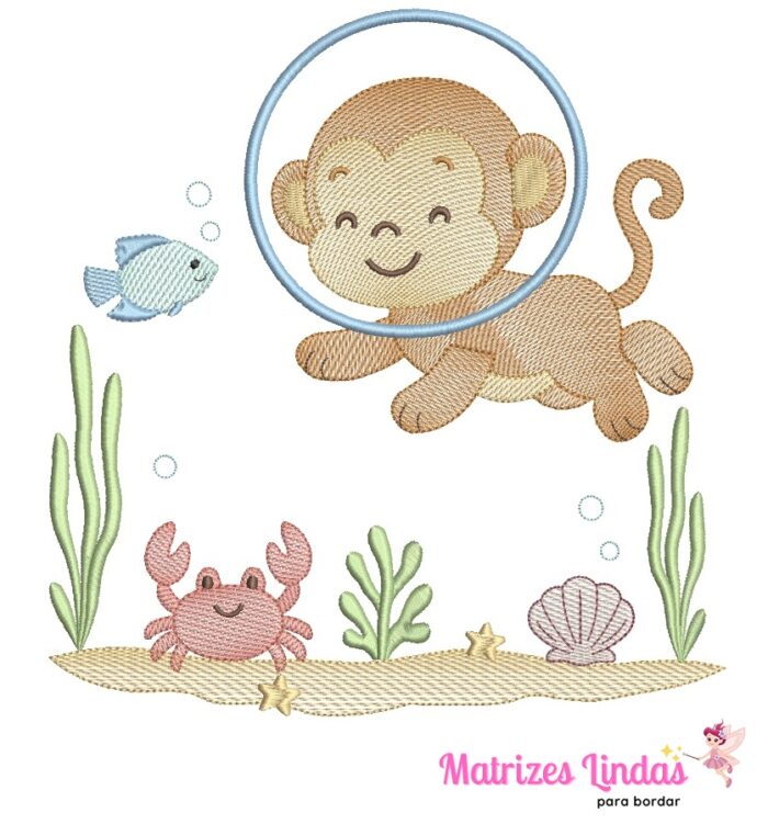 Matriz de Bordado - Macaquinho Fundo do Mar