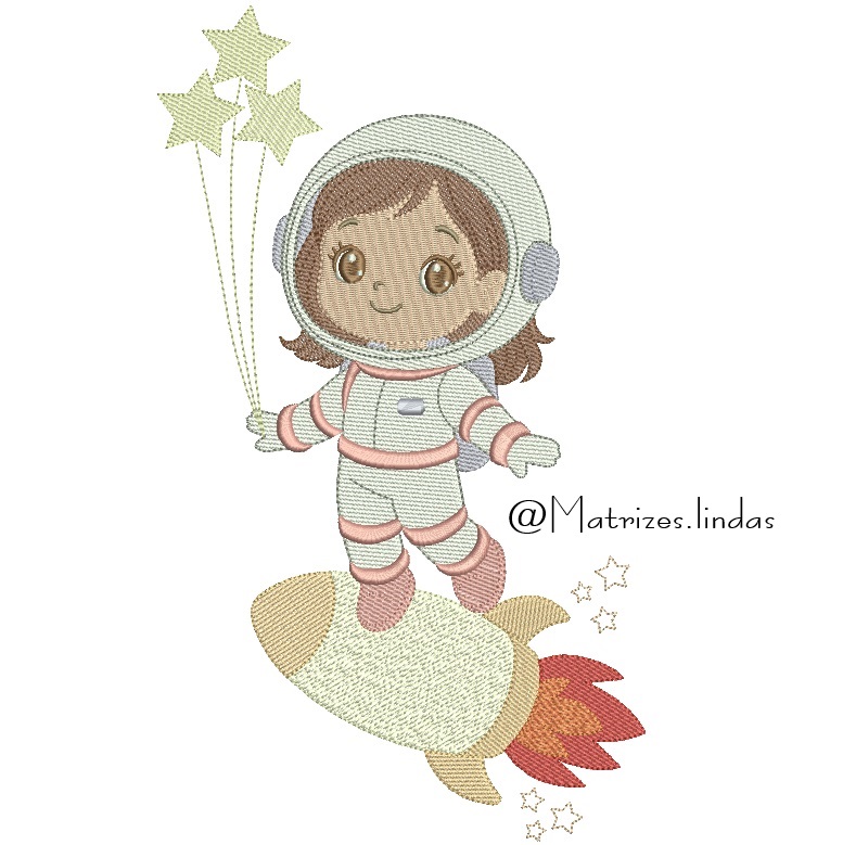Matriz de Bordado - Menina Astronauta no Foguete Matriz de Bordado - Menina Astronauta no Foguete