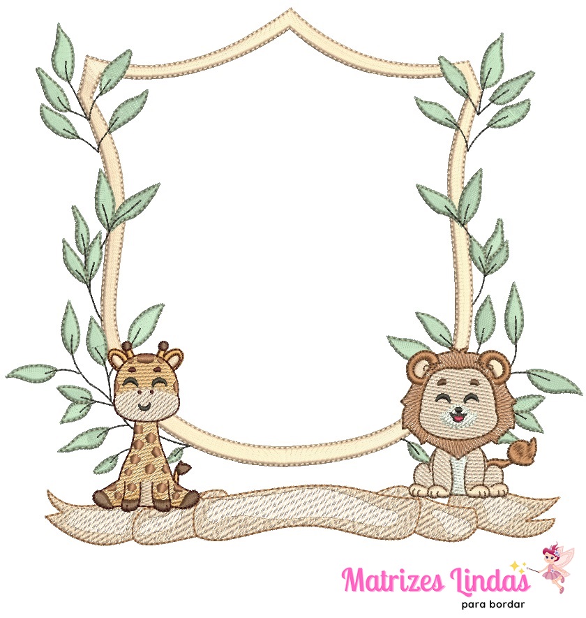 Matriz de Bordado - Moldura Leão e Girafa Matriz de Bordado - Moldura Leão e Girafa