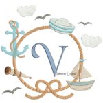 Matriz de Bordado - Moldura Marinheiro Letra V
