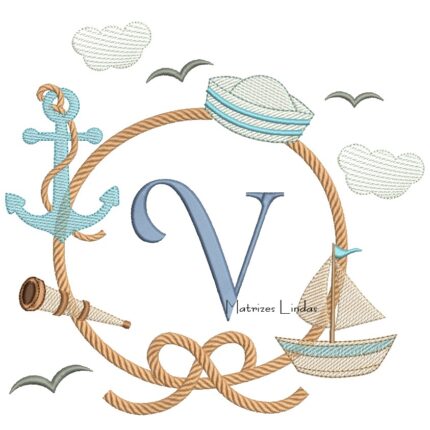 Matriz de Bordado - Moldura Marinheiro Letra V