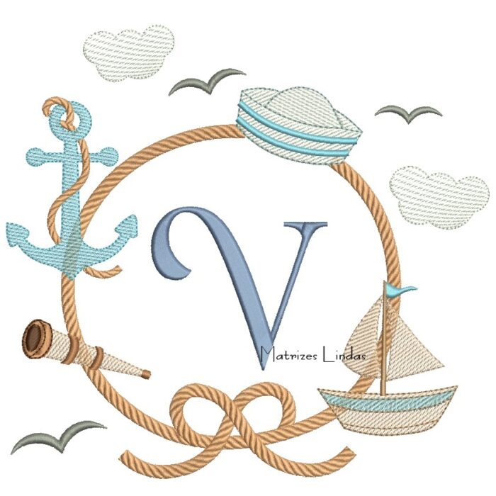 Matriz de Bordado - Moldura Marinheiro Letra V