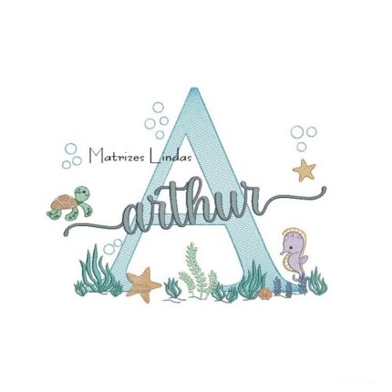 Matriz de Bordado - Nome Arthur Fundo do Mar