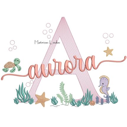 Matriz de Bordado – Nome Aurora Fundo do Mar