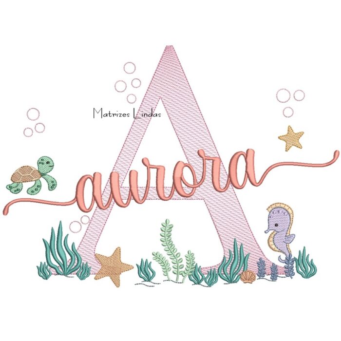 Matriz de Bordado – Nome Aurora Fundo do Mar