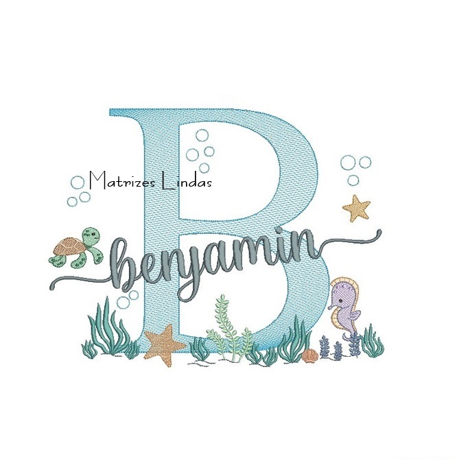 Matriz de Bordado - Nome Benjamin Fundo do Mar Matriz de Bordado - Nome Benjamin Fundo do Mar
