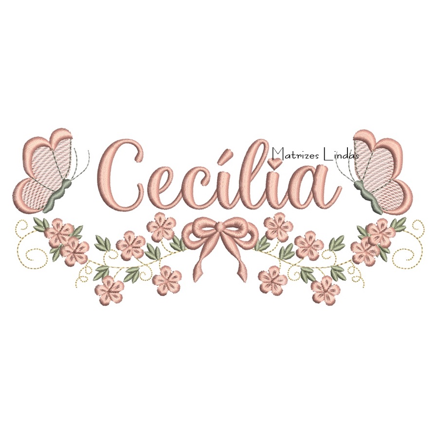 Matriz de Bordado - Nome Cecília com Raminho Matriz de Bordado - Nome Cecília com Raminho