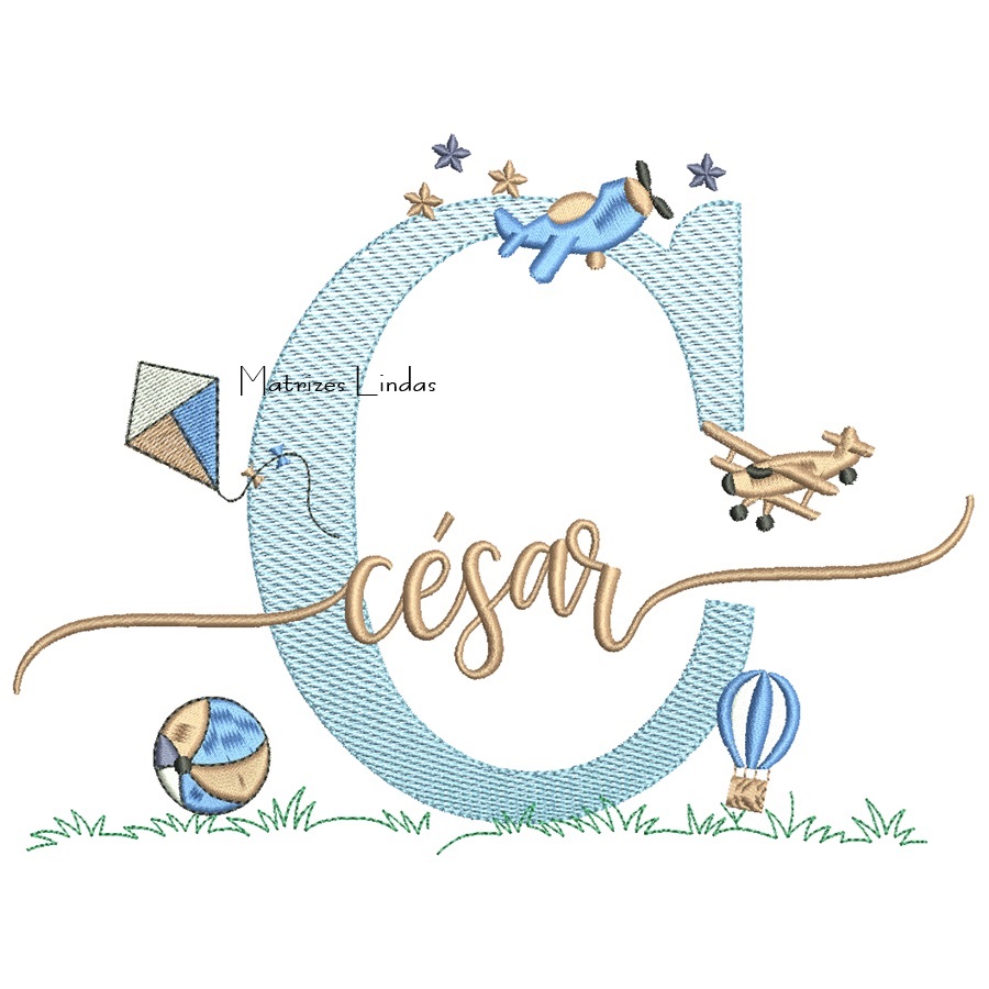 Matriz de Bordado - Nome César com Brinquedos Matriz de Bordado - Nome César com Brinquedos