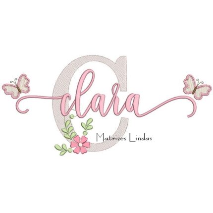 Matriz de Bordado - Nome Clara com Borboletas