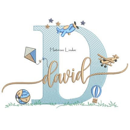 Matriz de Bordado - Nome David com Brinquedos