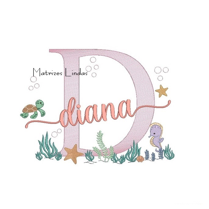 Matriz de Bordado - Nome Diana Fundo do Mar Matriz de Bordado - Nome Diana Fundo do Mar