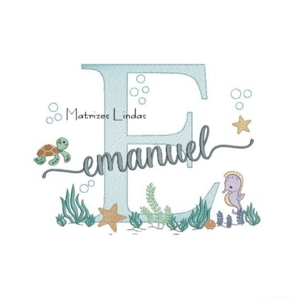 Matriz de Bordado - Nome Emanuel Fundo do Mar