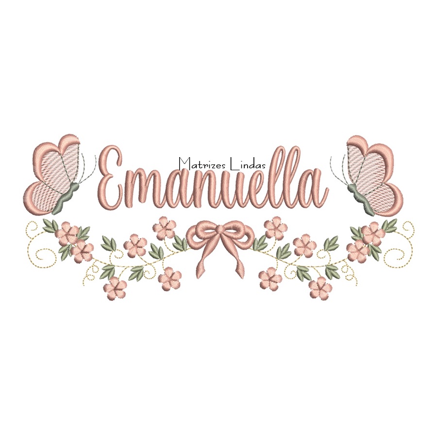 Matriz de Bordado - Nome Emanuella com Raminho Matriz de Bordado - Nome Emanuella com Raminho