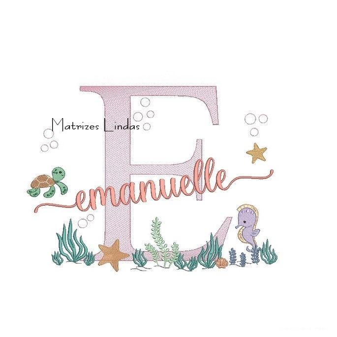 Matriz de Bordado - Nome Emanuelle Fundo do Mar Matriz de Bordado - Nome Emanuelle Fundo do Mar