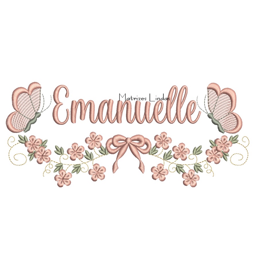 Matriz de Bordado - Nome Emanuelle com Raminho Matriz de Bordado - Nome Emanuelle com Raminho