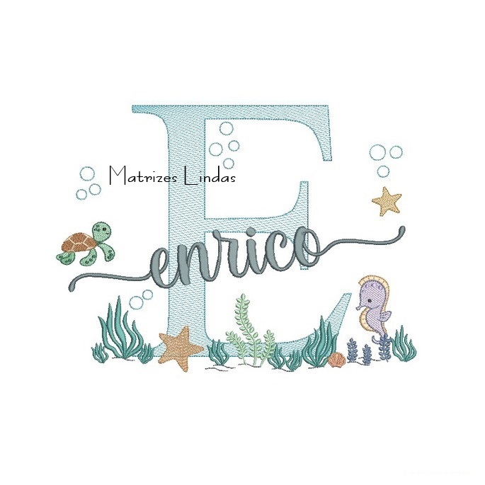 Matriz de Bordado - Nome Enrico Fundo do Mar Matriz de Bordado - Nome Enrico Fundo do Mar