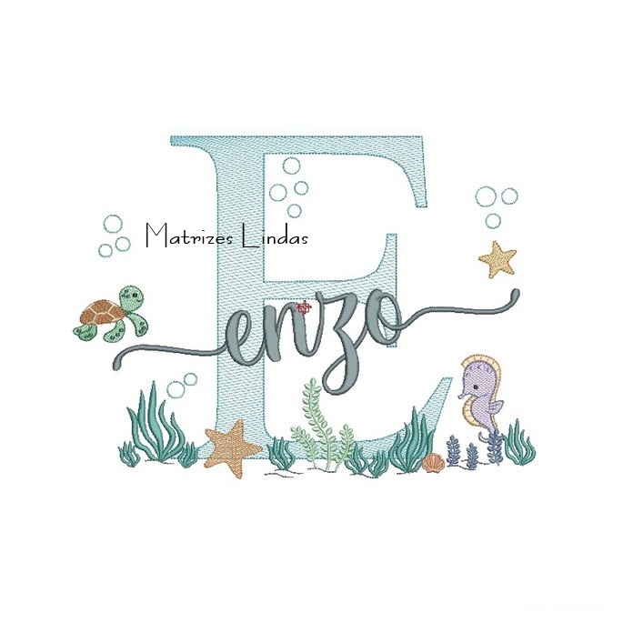 Matriz de Bordado - Nome Enzo Fundo do Mar Matriz de Bordado - Nome Enzo Fundo do Mar