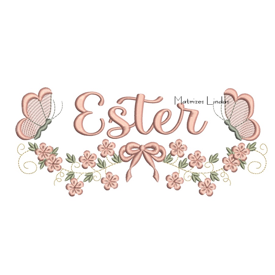 Matriz de Bordado - Nome Ester com Raminho Matriz de Bordado - Nome Ester com Raminho