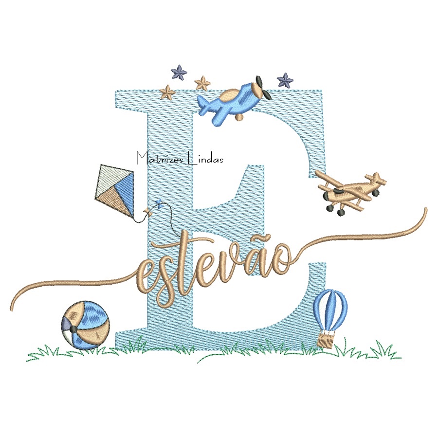 Matriz de Bordado - Nome Estevão com Brinquedos Matriz de Bordado - Nome Estevão com Brinquedos